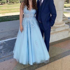 Amarra Blue Lace Appliqué Prom Dress